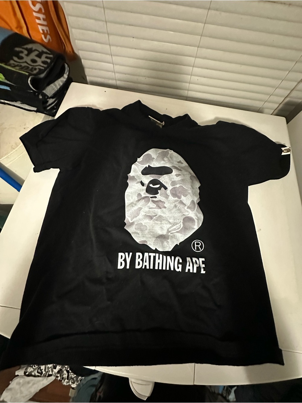 Bape Black T-Shirt with Silver Camouflage Ape Logo